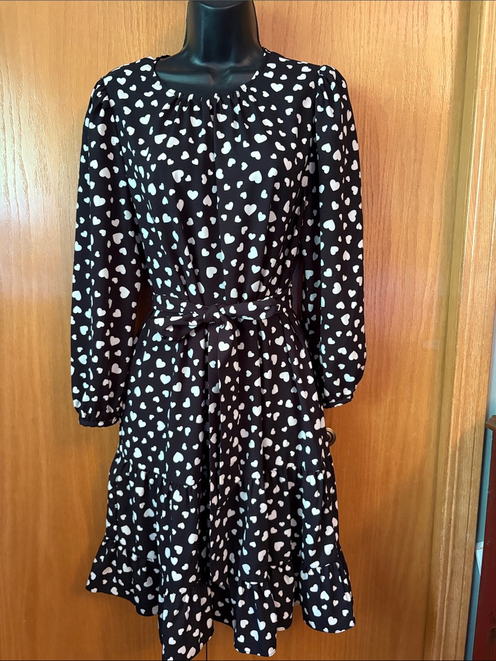 Black and White Heart-Print kate spade Dress with Tie Waist